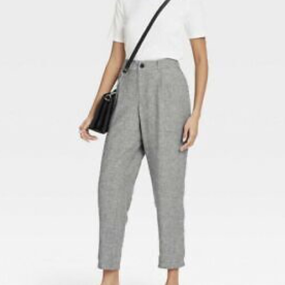 A New Day Linen Blend High-Rise Pants Gray Front Pleated Size 4